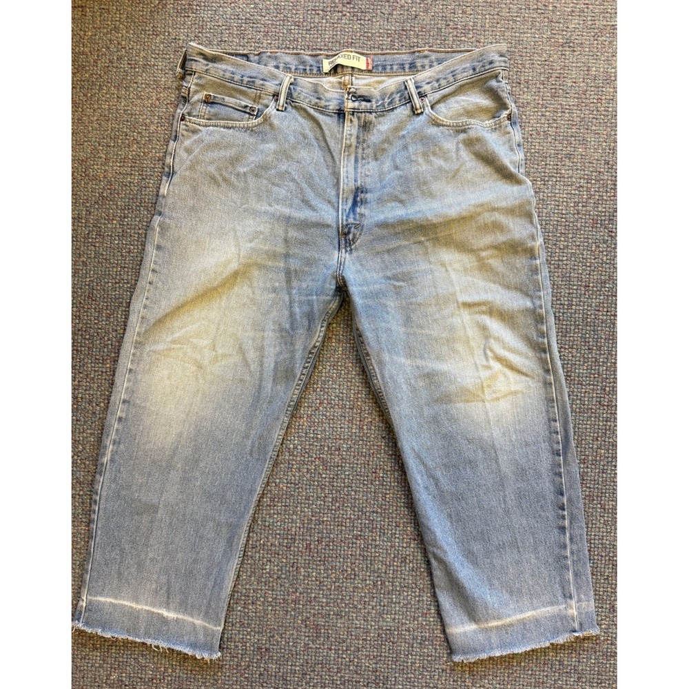 Levis 550 Relaxed Fit Light Raw Hem Denim Jeans Mens 42x25.5 Custom Cut Y2K